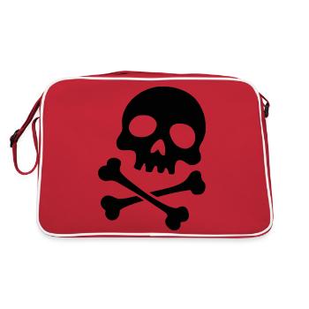 Klassischer Totenkopf mit gekreuzten Knochen - Retro Tasche - Rot/Weiß - Hinten