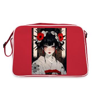 Crimson Blossom: Der Geishas-Fluch - Retro Tasche - Rot/Weiß - Hinten