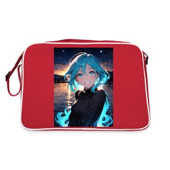 Fille bleue animée aux beaux yeux - Sac Retro - rouge/blanc - Dos
