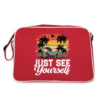 Strandurlaub Palmen Sonnenschirm Sommer Urlaub - Retro Tasche - Rot/Weiß - Hinten