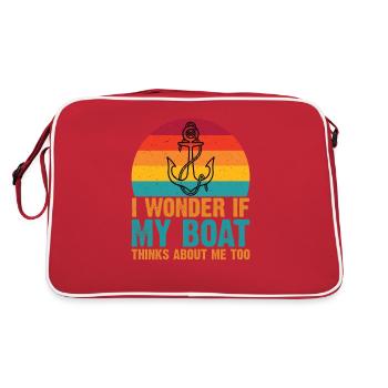 Ob Mein Boot Auch An Mich Denkt Yacht Boote - Retro Tasche - Rot/Weiß - Hinten