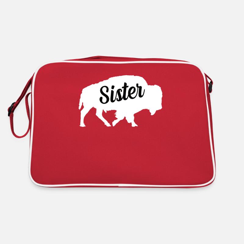 Bison Bruder Rind Büffel Zoo Vater Schwester Bauer - Retro Tasche - Rot/Weiß