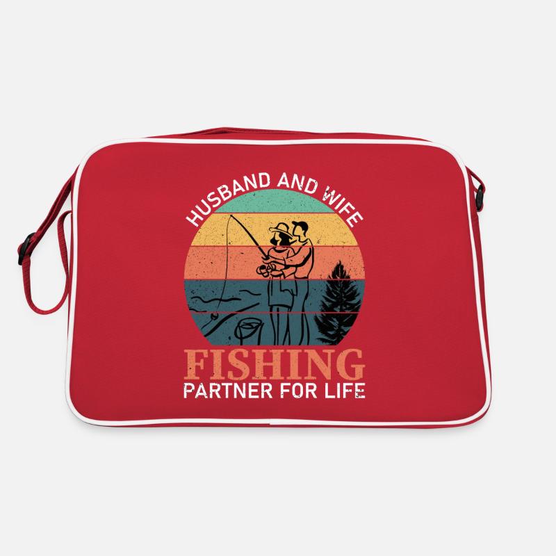 Angeln Ehemann Ehefrau - Retro Tasche - Rot/Weiß