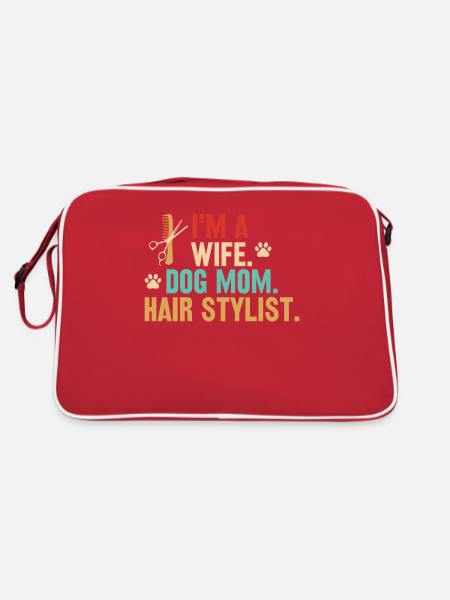 Ehefrau Hundebesitzerin Friseurin Friseur Haare - Retro Tasche - Rot/Weiß - Hinten