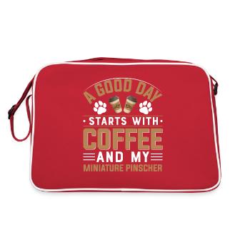 Zwergpinscher Kaffee Trinken Koffein Hundebesitzer - Retro Tasche - Rot/Weiß - Hinten