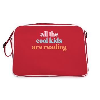 Reading Child Book Children Bookworm Books Gift - Retro Bag - red/white - Back