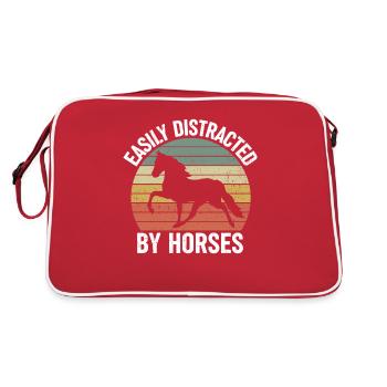 Reitpferd Pferdebesitzer Pferdezitat Reiten Rennen - Retro Tasche - Rot/Weiß - Hinten
