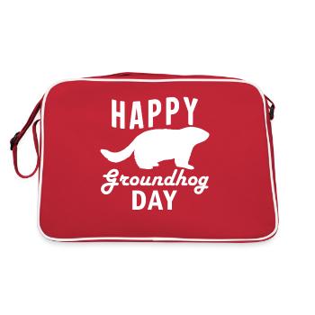 Murmeltier Nagetier Murmeltiertag Tiere - Retro Tasche - Rot/Weiß - Hinten