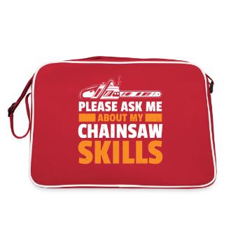 Holz Kettensäge Holzfäller Holzarbeiter Klettern - Retro Tasche - Rot/Weiß - Hinten