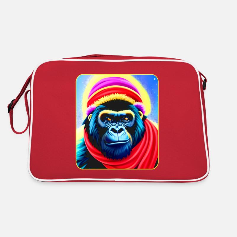Cooler Gorilla mit Wintermütze - Retro Tasche - Rot/Weiß