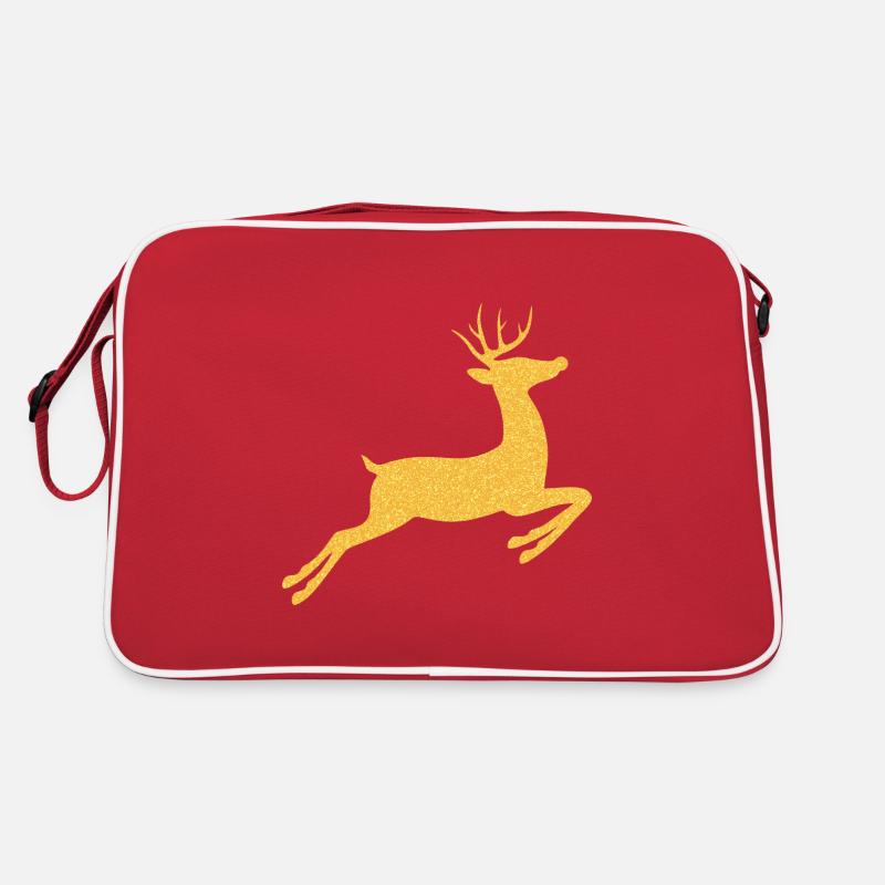 Rentier oder Hirsch Gold glitzernd zu Weihnachten - Retro Tasche - Rot/Weiß