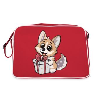 Cute wolf unwrapping gift - Retro Bag - red/white - Back