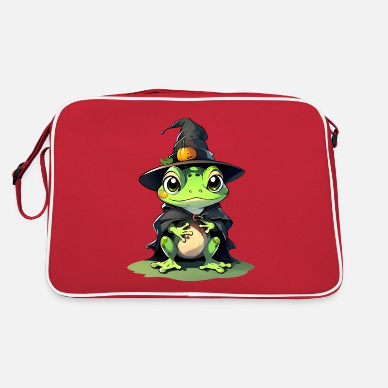 Cute Halloween frog with witch hat. Retro Bag