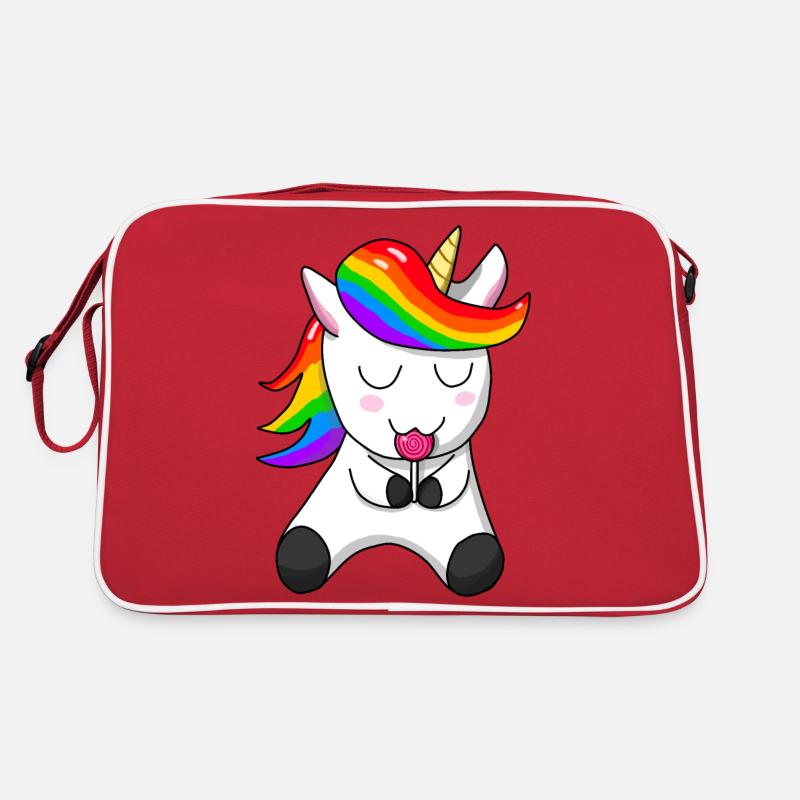 Kinder Einhorn - Retro Tasche - Rot/Weiß
