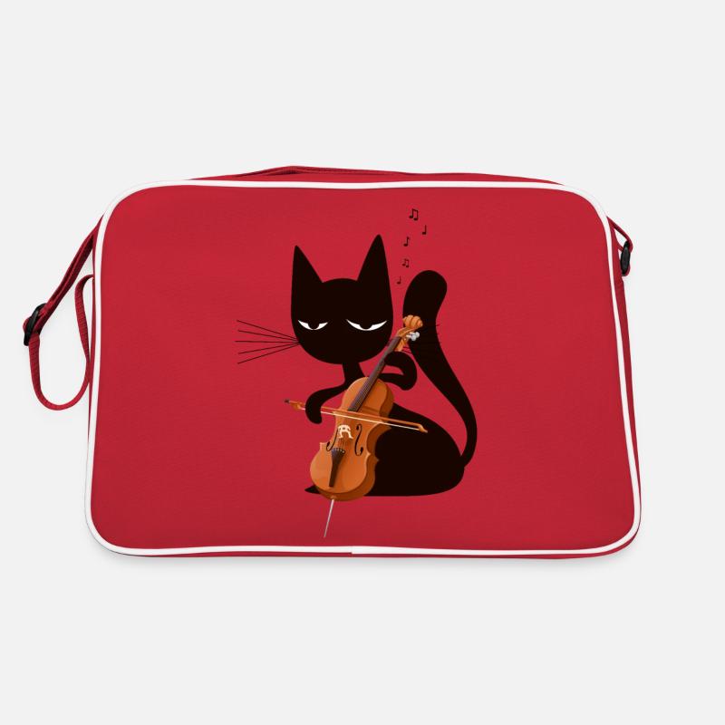 Chat violoncelliste - Sac Retro - rouge/blanc