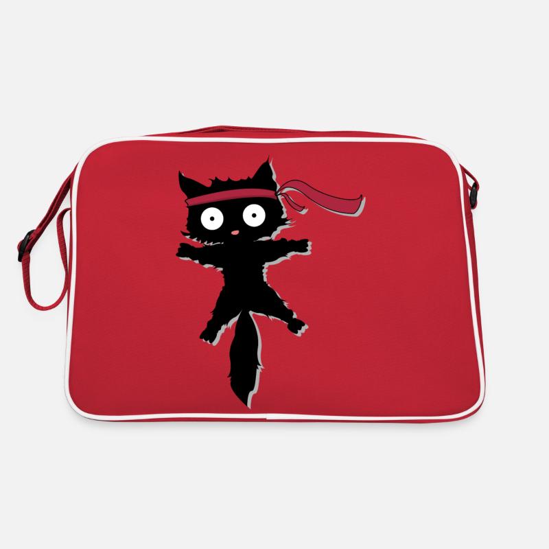 Ninja Beschützer in Katzenform - Retro Tasche - Rot/Weiß