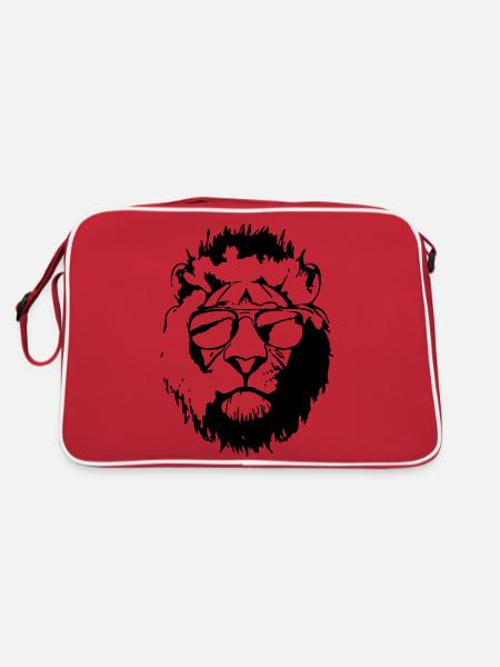 Löwe mit Sonnenbrille Geschenkidee Löwe - Retro Tasche - Rot/Weiß