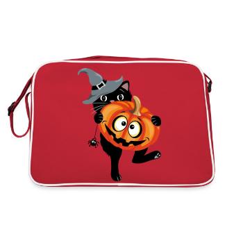 Drôle de chat noir à la citrouille pour Halloween - Sac Retro - rouge/blanc - Dos