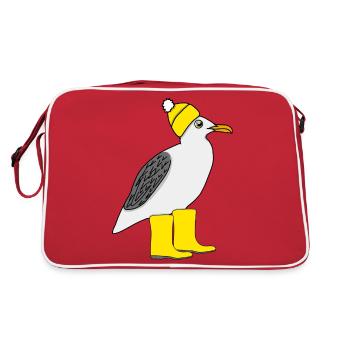 Seagull with rubber boots and hat - Retro Bag - red/white - Back