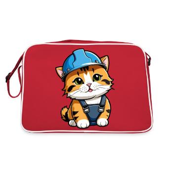 Fleißige Katze - Retro Tasche - Rot/Weiß - Hinten