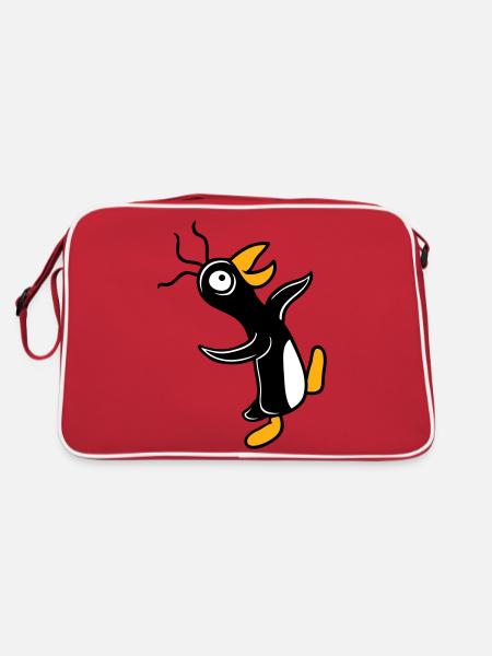 Crazy penguin runs stupid looks stupid silly - Retro Bag - red/white - Back