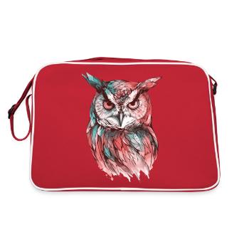 Owl Eagle Owl Bird Night Bird Animal Night Moon Nature - Retro Bag - red/white - Back