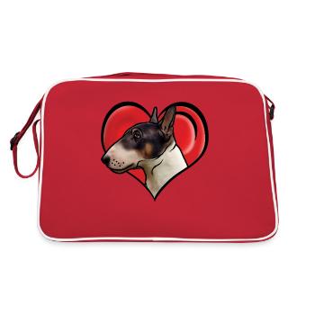 Miniatur Bullterrier Kopf im Herz Comicstyle - Retro Tasche - Rot/Weiß - Hinten