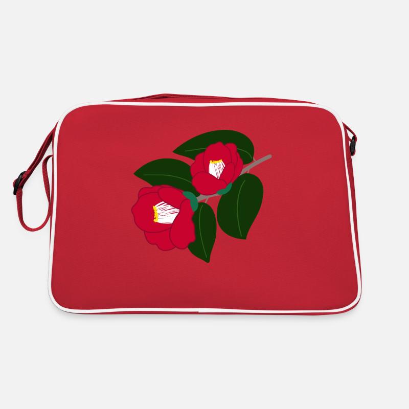 zwei rote Kamelienblüten Retro Tasche