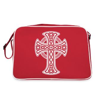 White Celtic cross with circular braid - Retro Bag - red/white - Back