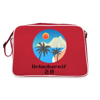 Urlaubsmotiv mit Palmen und Insel, Urlaubsreif 2.0 - Retro Tasche - Rot/Weiß - Hinten