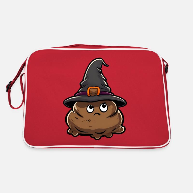 Drôle de tas de caca d’Halloween avec chapeau de sorcière. Sac Retro