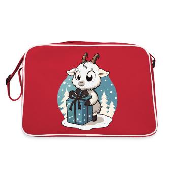 Cute goat unwrapping gift - Retro Bag - red/white - Back