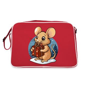 Cute mouse with gift at Christmas - Retro Bag - red/white - Back