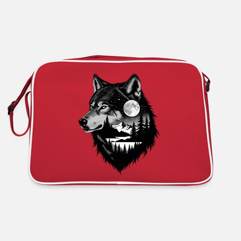 Schwarzer Wolf Wolfportrait. Wolfdesign Retro Tasche