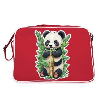 Panda bear eats bamboo - Retro Bag - red/white - Back