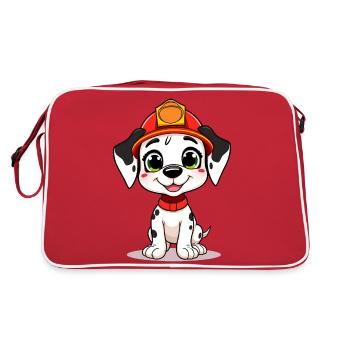 Happy Firefighter Dog in Red Helmet - Retro Bag - red/white - Back