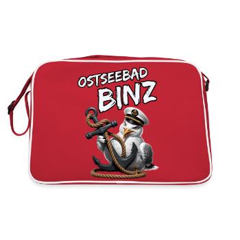 Ostseebad Binz mit lustige Möwe mit Anker - Retro Tasche - Rot/Weiß - Hinten