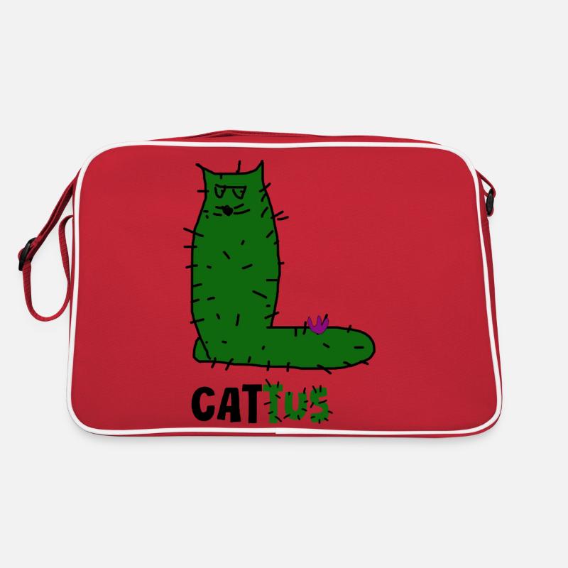 Cattus – Griffonnage de chat cactus, chat vert avec des épines. Sac Retro