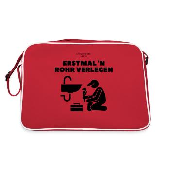 Erstmal ein Rohr verlegen - Handwerker / Klempner - Retro Tasche - Rot/Weiß - Hinten