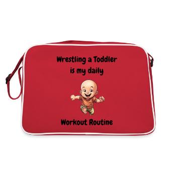 Wrestling a toddler is my daily workout routine. - Retro Bag - red/white - Back