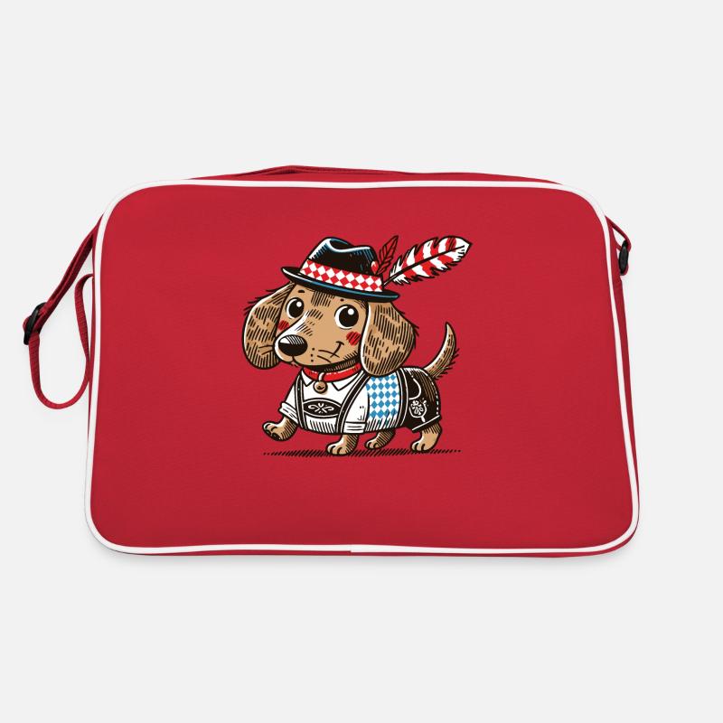 Der bayerische Dackel in Lederhose - Retro Tasche - Rot/Weiß