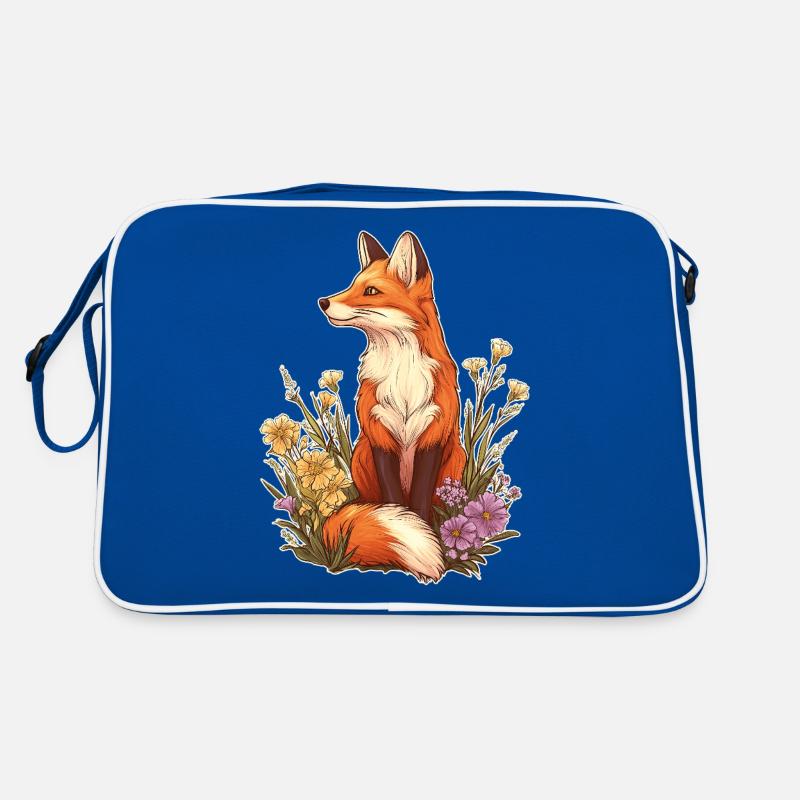 Fuchs mit Blumen und Blüten Retro Tasche