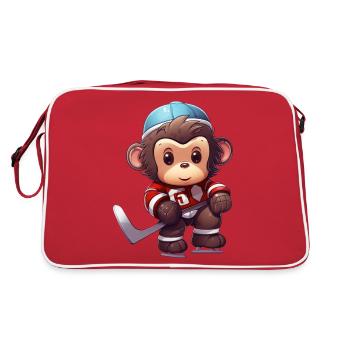 Singe jouant au hockey sur glace, design animal sportif - Sac Retro - rouge/blanc - Dos