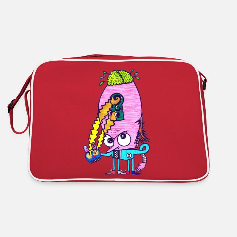 Gehirn Kopf - Retro Tasche - Rot/Weiß