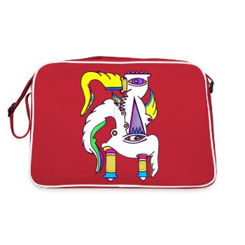 Einhorn Gockel - Retro Tasche - Rot/Weiß - Hinten