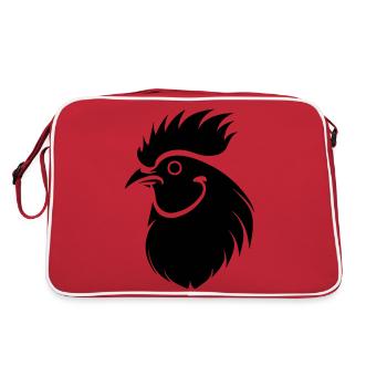 Huhn Hühnerstall Geflügel Hahn Bauernhof - Retro Tasche - Rot/Weiß - Hinten