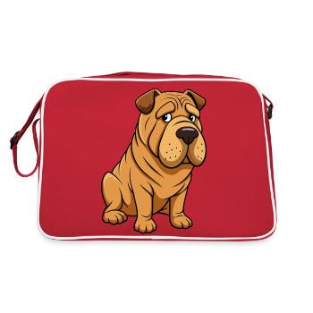 Worried Shar Pei Wrinkle Brow Artwork - Retro Bag - red/white - Back