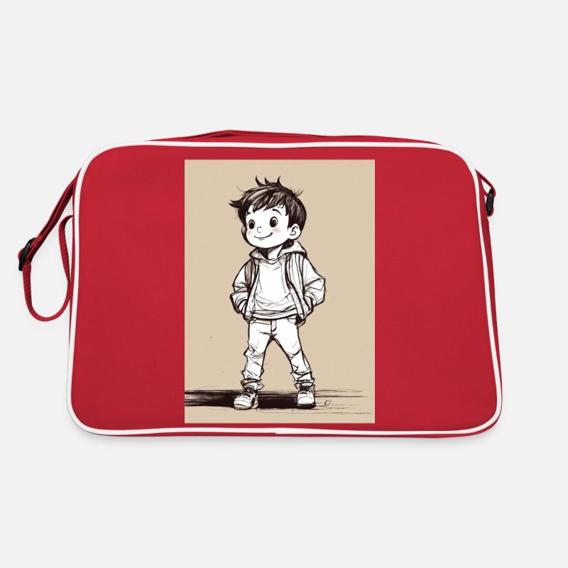 A young boy wearing pants and a jacket. - Sac Retro - rouge/blanc
