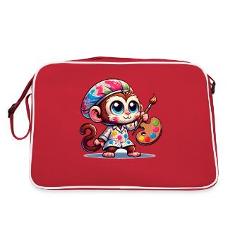 Cute Monkey Artist - Retro Bag - red/white - Back