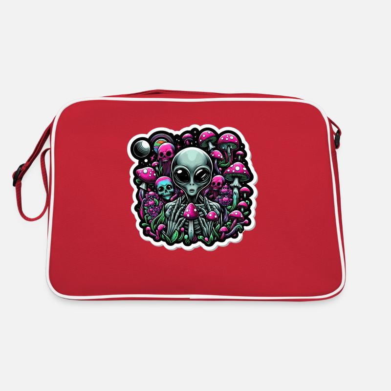 Psychedelischer Alien mit Pilzen Retro Tasche
